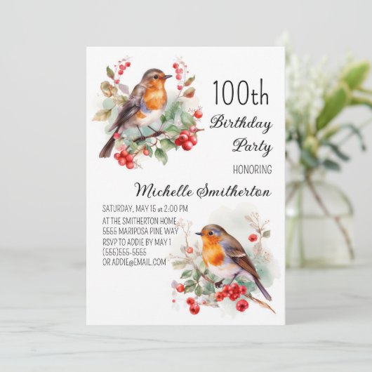  vogelpest Robin Redborst 100e verjaardag Kaart (Staand voorkant)