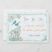  vogelpest Turquoise Oranje Damask Wedding Kaart (Voorkant)