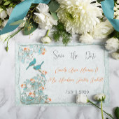  vogelpest Turquoise Oranje Damask Wedding Kaart