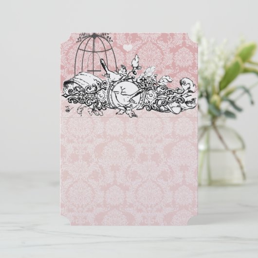 vogelpink musical Scroll Wedding Invites Kaart (Staand voorkant)