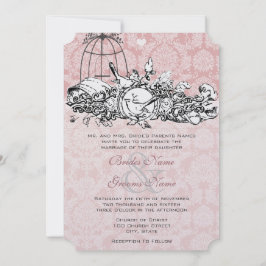  vogelpink musical Scroll Wedding Invites Kaart