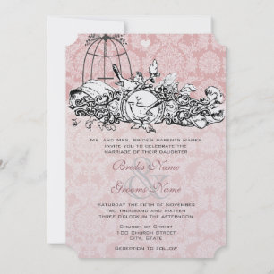  vogelpink musical Scroll Wedding Invites Kaart