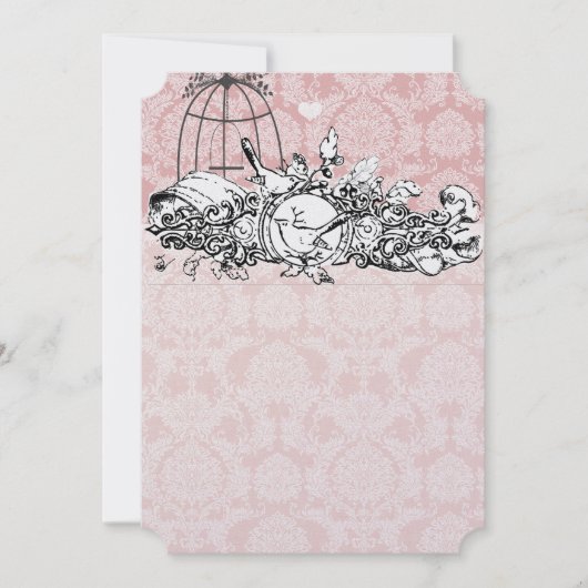  vogelpink musical Scroll Wedding Invites Kaart (Voorkant)