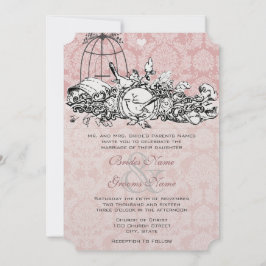 vogelpink musical Scroll Wedding Invites Kaart