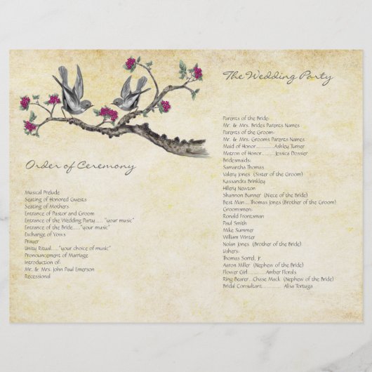  vogelprogramma Fuchsia & Gray Wedding Programme (Achterkant)