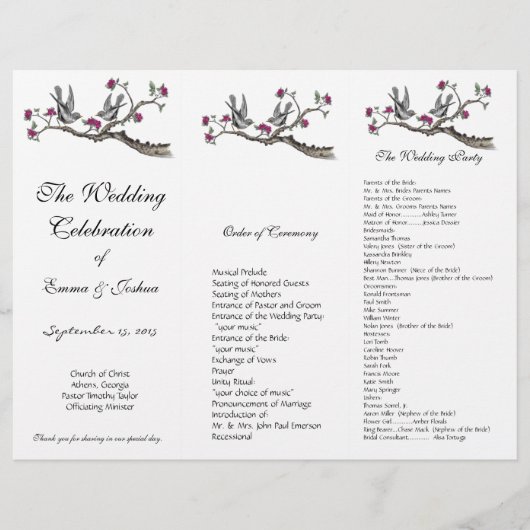  vogelprogramma met een orkaan-Floral TriFold Wedd (Voorkant)