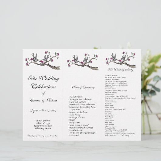  vogelprogramma met een orkaan-Floral TriFold Wedd (Staand voorkant)