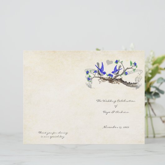  vogelprogramma - Royal Blue & Gray Wedding Progra (Staand voorkant)