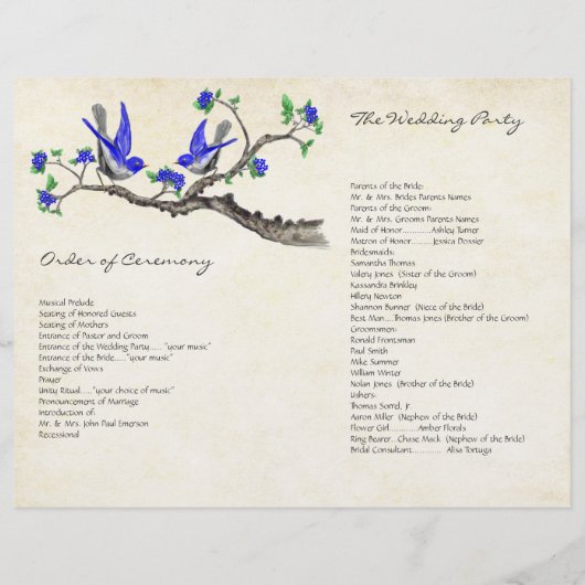  vogelprogramma - Royal Blue & Gray Wedding Progra (Achterkant)