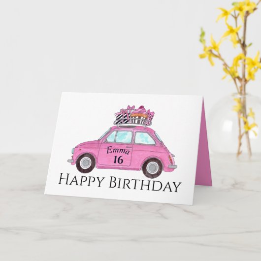  vogelretro-fiat 500 kaart (Gele Bloem)