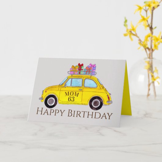  vogelretro-fiat 500 kaart (Gele Bloem)