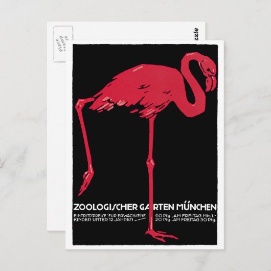 vogelroze flamingo in de Duitse dierentuin Münche Briefkaart (Voorkant / Achterkant)