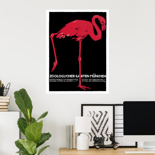 vogelroze flamingo in de Duitse dierentuin Münche Poster (Thuiskantoor)