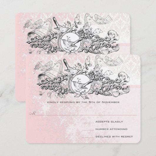  vogelroze muzikale rolgordijn RSVP (Voorkant / Achterkant)