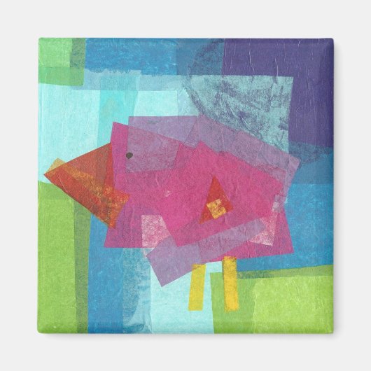 vogelroze op blauw magneet (Voorkant)