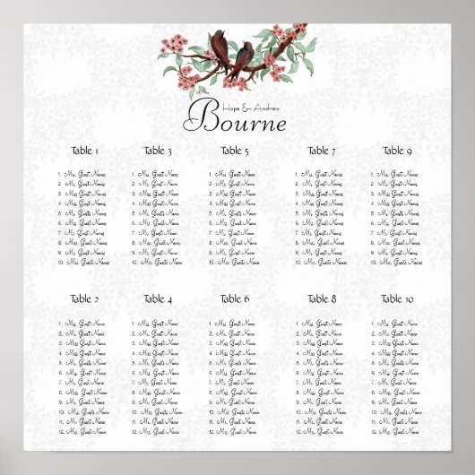  vogelroze roze zadel 12 tafels poster (Voorkant)