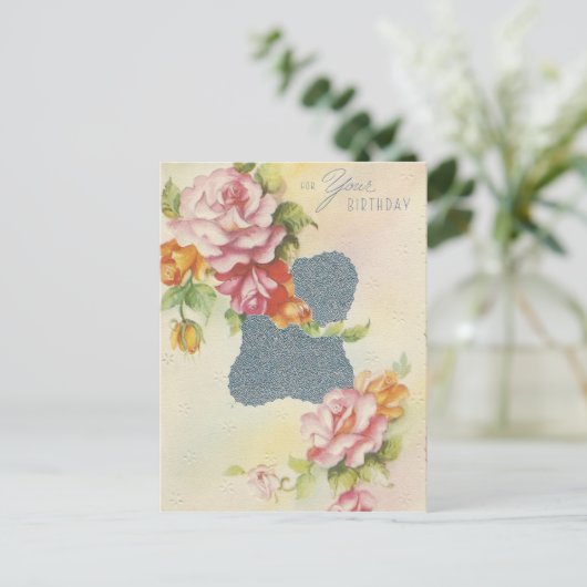 vogelroze rozen briefkaart (Staand voorkant)