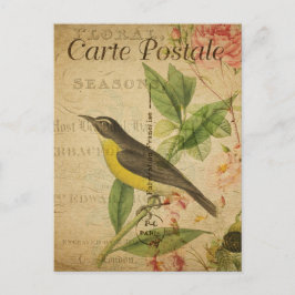  vogelroze rozen Floral Frans Briefkaart