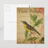  vogelroze rozen Floral Frans Briefkaart (Voorkant / Achterkant)