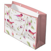 Vogelroze witte bloemen large cadeautasje (Voorkant Gekanteld)