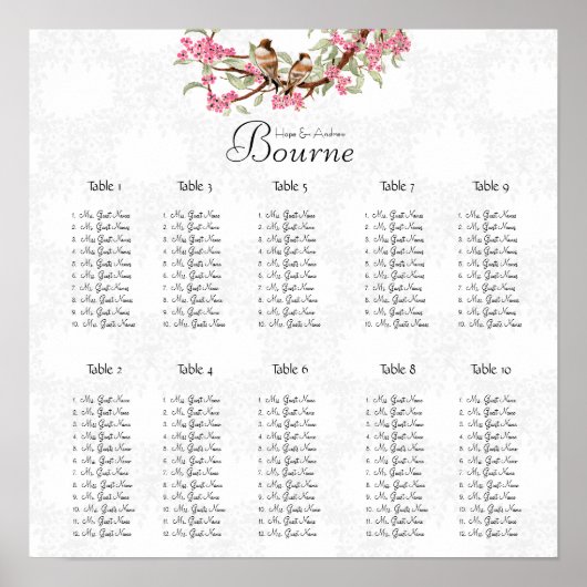 vogelroze zadel Grafiek 12 Tabellen Poster (Voorkant)