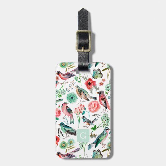 Vogels all-over print met Monogram Bagagelabel (Voorkant verticaal)