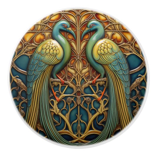 Vogels Antiek Art Nouveau Geïnspireerd Natuur Deco Keramische Knop (Voorkant)
