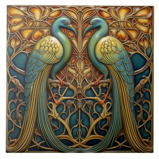 Vogels Antiek Art Nouveau Geïnspireerd Natuur Deco Tegeltje (Voorkant)