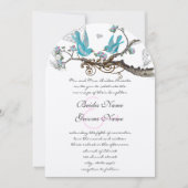  vogels Aqua & Hot PinkWedding Invite Kaart (Voorkant)