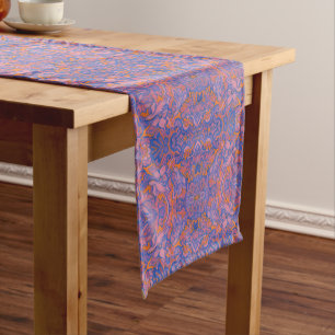 Vogels Arabesk Oosters Bohemian Boho Blauw Oranje Korte Tafelloper