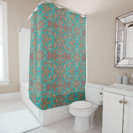 Vogels Arabesque Bohemian Boho Turquoise Red Green Douchegordijn
