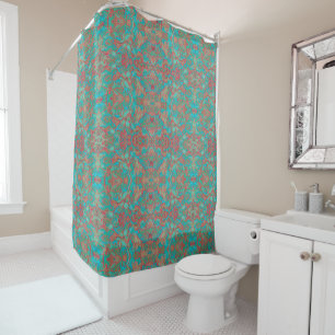 Vogels Arabesque Bohemian Boho Turquoise Red Green Douchegordijn