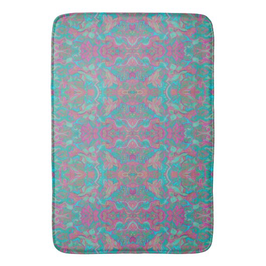 Vogels Arabesque Bohemian Pattern Turquoise Pink Badmat (Voorkant Verticaal)