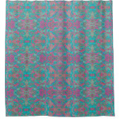 Vogels Arabesque Bohemian Pattern Turquoise Pink Douchegordijn (Voorkant)