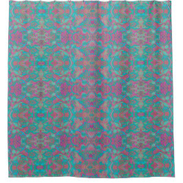 Vogels Arabesque Bohemian Pattern Turquoise Pink Douchegordijn