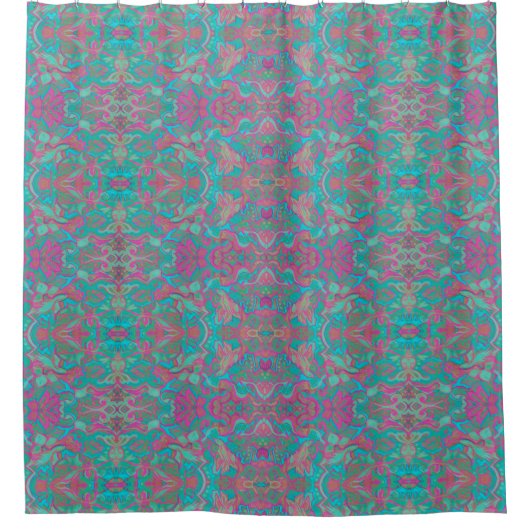 Vogels Arabesque Bohemian Pattern Turquoise Pink Douchegordijn (Voorkant)