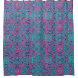 Vogels Arabesque Bohemian Turquoise Paarse Fuchsia Douchegordijn
