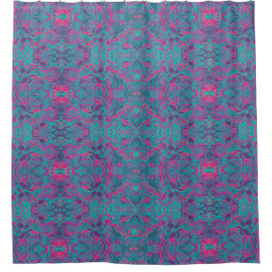 Vogels Arabesque Bohemian Turquoise Paarse Fuchsia Douchegordijn