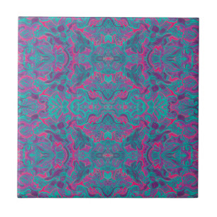 Vogels Arabesque Bohemian Turquoise Paarse Fuchsia Tegeltje