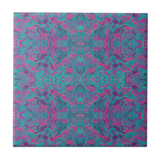 Vogels Arabesque Bohemian Turquoise Paarse Fuchsia Tegeltje (Voorkant)