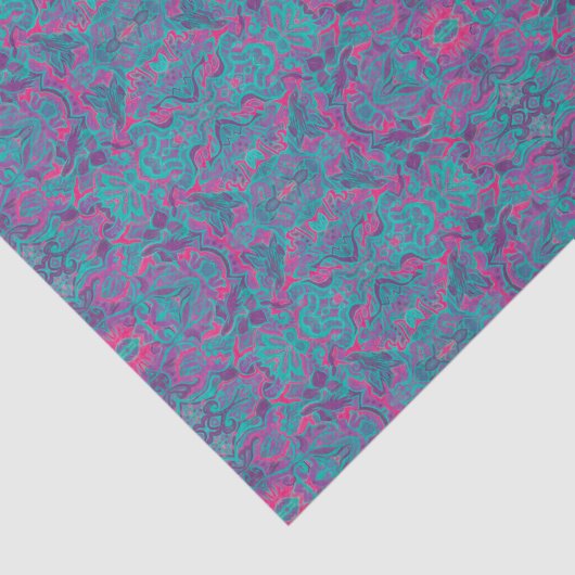 Vogels Arabesque Bohemian Turquoise Paarse Fuchsia Tissuepapier (Detail)