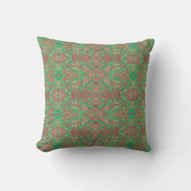 Vogels Arabesque Oriental Bohemian Boho Red Green Kussen (Voorkant)