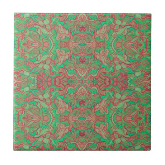 Vogels Arabesque Oriental Bohemian Boho Red Green Tegeltje (Voorkant)