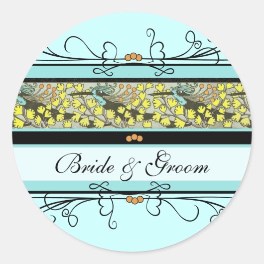  Vogels Art Nourveau Trouwstickers Ronde Sticker (Voorkant)