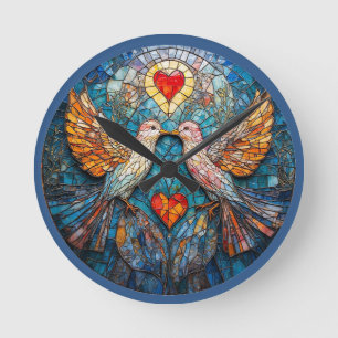 Vogels Artistiek Mozaïek en Harten die Liefde Tone Ronde Klok