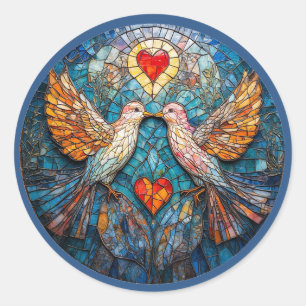 Vogels Artistiek Mozaïek en Harten die Liefde Tone Ronde Sticker