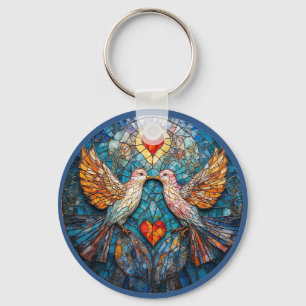 Vogels Artistiek Mozaïek en Harten die Liefde tone Sleutelhanger
