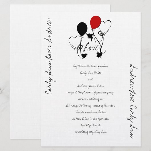 Vogels, ballonnen en harten bruiloft kaart (Voorkant / Achterkant)