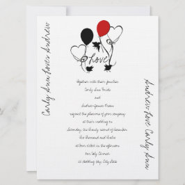 Vogels, ballonnen en harten bruiloft kaart