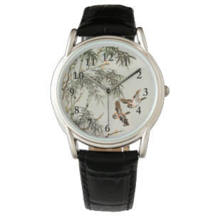 Vogels Bamboe Aziatisch Japans  Horloge